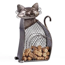 Cat Decor Wine Cork Holder Tabletop Wine Racks Shelf Metal Wine Antique Silver