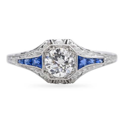 Antique Platinum 0.52ct Diamond and Sapphire Engagement Ring - 第 1/7 張圖片