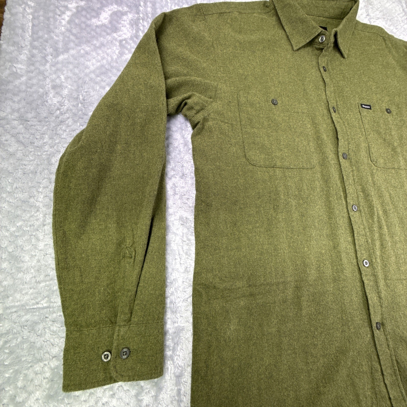 BRIXTON Button Up Flannel Shirt Solid Green Mens … - image 4