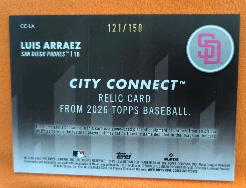 2026 Topps Series One Luis Arraez City Connect Blue Relic Card /150 | eBay
