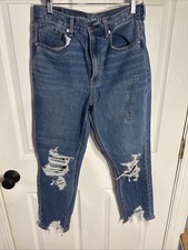 American Eagle Womens Jeans Size 6 Short Blue Denim Distressed Mom High Rise