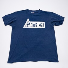 Vtg Anthem T Shirt Mens Large Blue Burnout USA Made Single Stitch Thin Crackled