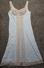 Vtg Blue Long Sweep Sheer Nylon Nightgown M Bust 38 Excellent Condition