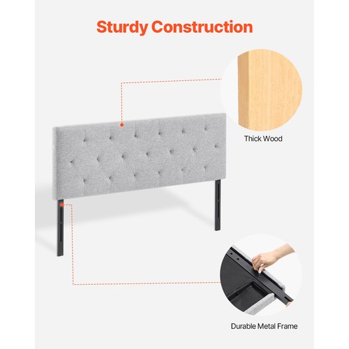Headboard for Full Size Bed with Adjustable Height Sponge & Fabric Grey - Picture 4 of 12