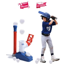 Collapsible T-Ball Set with 6 Balls and Pitching Machine for Young Athletes