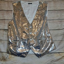 Shiny Sequin Tuxedo Vest Stage Performer Magician Party Formal Wear Men's XXL