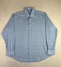 Peter Millar Dress Shirt Mens XL Blue Plaid Regular Fit Non Iron Stretch LS