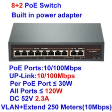 POE Switch 8 Port 100mbps Gigabit with IEEE 802.3af/at Network Switch 52V Switch