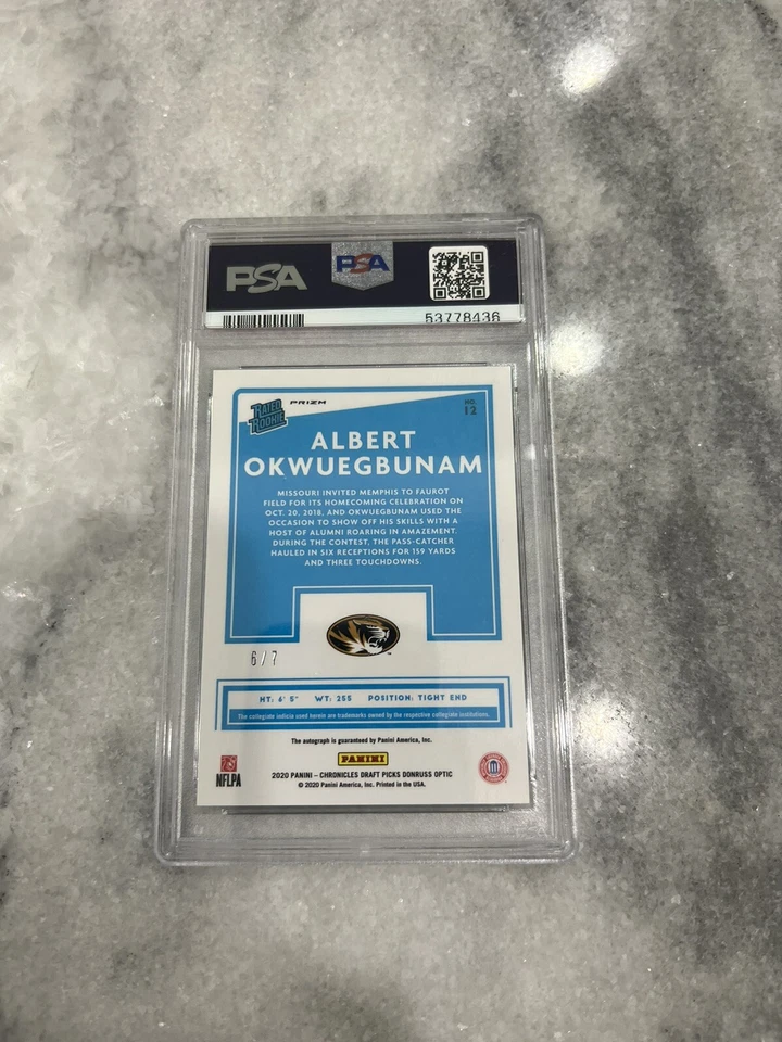 2020 Donruss Optic Rated Rookie Albert Okwuegbunam Black Prizm 6/7 Auto PSA 10 - Image 2 of 2