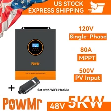 PowMr 5KW Solar Inverter Charger 48V DC to 110V AC 80A MPPT PV 500V+WiFi module