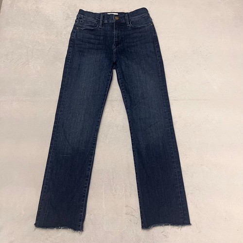 Pantalones de mezclilla para mujer FRAME Le High rectos azul elástico dobladillo crudo talla 27 - Imagen 2 de 9