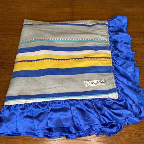 Razzle Baby Blanket Blue/Gray/Yellow Striped Cotton Back Plush Lining 30x30 READ eBay