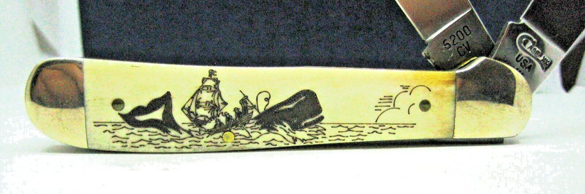 Case XX USA '97 RARE 2Blade Scrimshawed Bone Moby Dick Nantucket