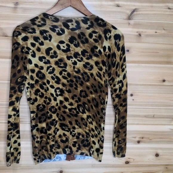 Boston Proper Sweater Womens XXS Tan Embellished Leopard Print Cardigan - Image 4 of 4