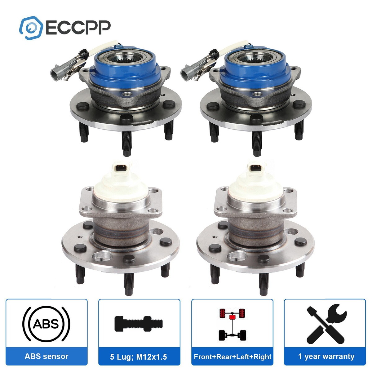 Front Wheel Hub & Bearing Assembly For Chevrolet Impala Pontiac Grand Prix - 5 Lug ABS Included - View #8