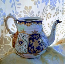 Satsuma Teapot Moriage Raised Gold Hand Painted Enamel Red Blue c1880