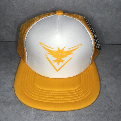 Kids Pokemon Go Team Instinct Inspired Trucker Hat Wht/Yellow Mesh Super Fit