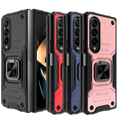 HTWON Armor Ring Case for Galaxy Z Fold 4 - Heavy Duty Kickstand Phone Cover for 5G US