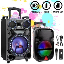 5000W Portable Bluetooth Speaker 12" Subwoofer Dual 3" Tweeter Heavy Bass & Mic