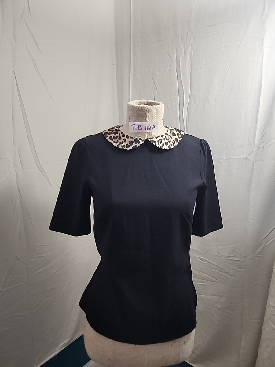 Zara Womens Peter Pan Cheetah Print Collar Short Sleeve