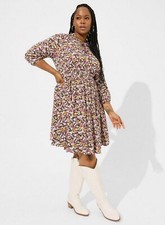 Torrid Mini Stretch Challis Front Keyhole Dress Size 2X Long Sleeve Floral