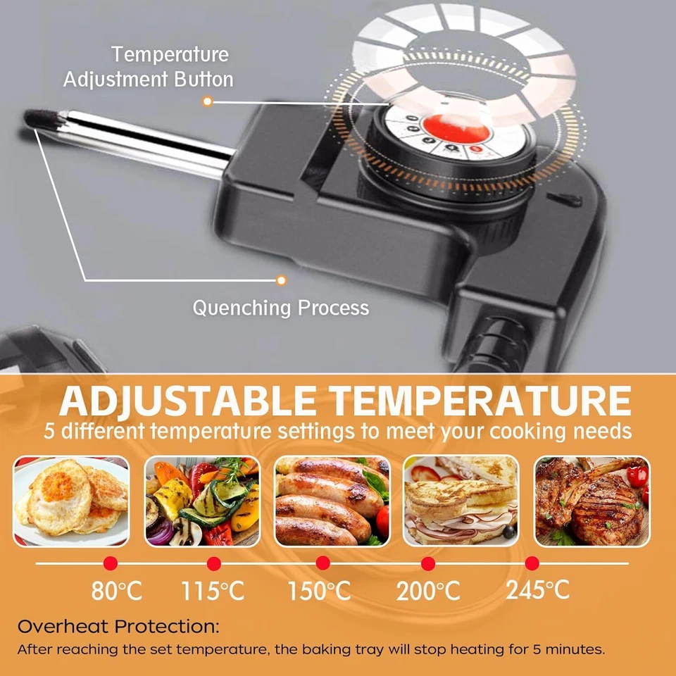 Elektrischer Grill Tischgrill Teppanyaki Grillplatte mit Antihaftbeschichtung - Bild 4 von 4