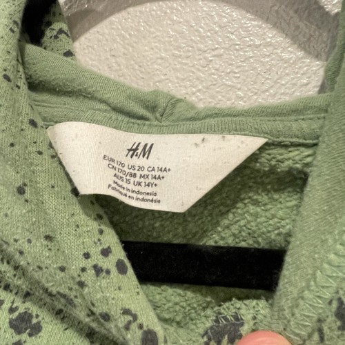 H&M Green Splatter Hoodie Sweatshirt Pocket Youth Size 14 +Fun Unique Sweater - Picture 4 of 8