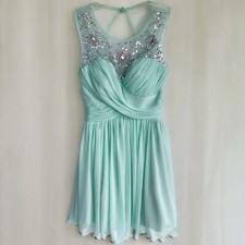 DEB Juniors Sz 1/2 Prom Quince Party Dress Mint SPARKLE Sequin Tulle FIT & FLARE