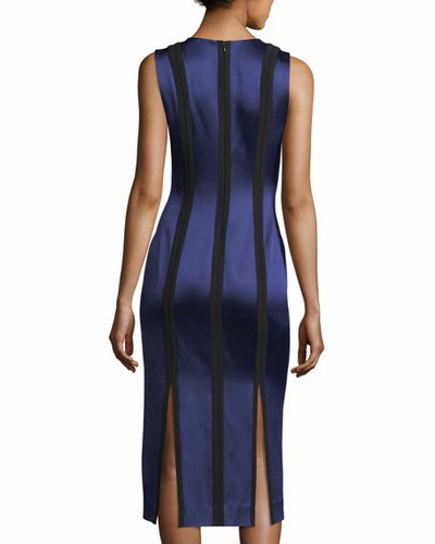 DIANE von FURSTENBERG DVF Purple Satin Tailored Panel Vented Hem Slit Dress 14 - Picture 4 of 7