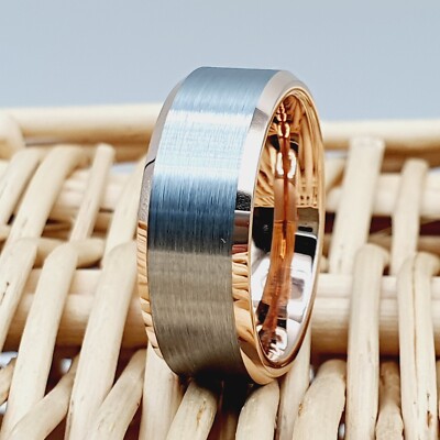 Engagement Ring Gift For Him & Her Men Tungsten Wedding Band Rose Gold Tungsten