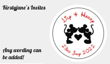 PERSONALISED STICKERS LABELS CIRCLE WEDDING SWEET CONES DISNEY MICKEY MOUSE