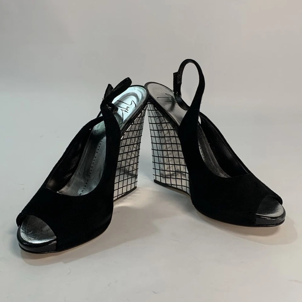 Giuseppe Zanotti Negro Gamuza Cuña Bomba Punta Abierta Eslinga 36 Foto 2 de 4