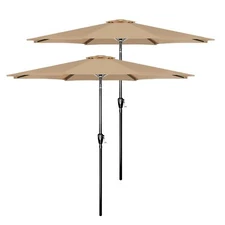 2 Pack 9ft Umbrellas Outdoor Push Button Tilt/Crank for Garden Pool Tan