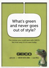 2013 Geico Insurance: Green Never Goes Out of Style Vintage Print Ad