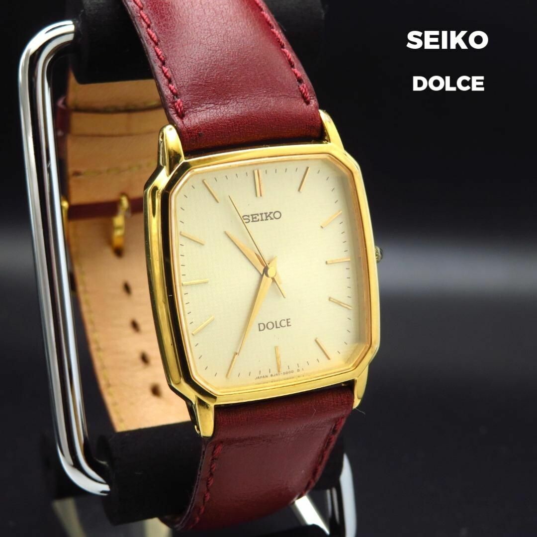 SEIKO Dolce ゴールド レザー時計 稼働 良品 SEIKO DOLCE 超硬質合金 超硬型 NSAG ケース ドルチェ