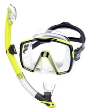 Freela Adult Dry Snorkel Set Scuba Diving Mask with Nose Cover, Safety Temper...