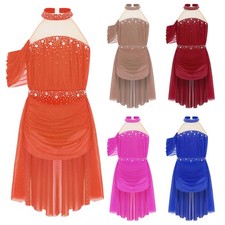 Girls Dress Lyrical Skirted Jazz Dancewear Contemporary Rhinestone Sleeveless