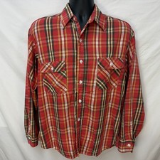 VINTAGE 70S BIG MAC JC PENNEY RED PLAID COTTON BLEND FLANNEL BUTTON SHIRT SIZE L