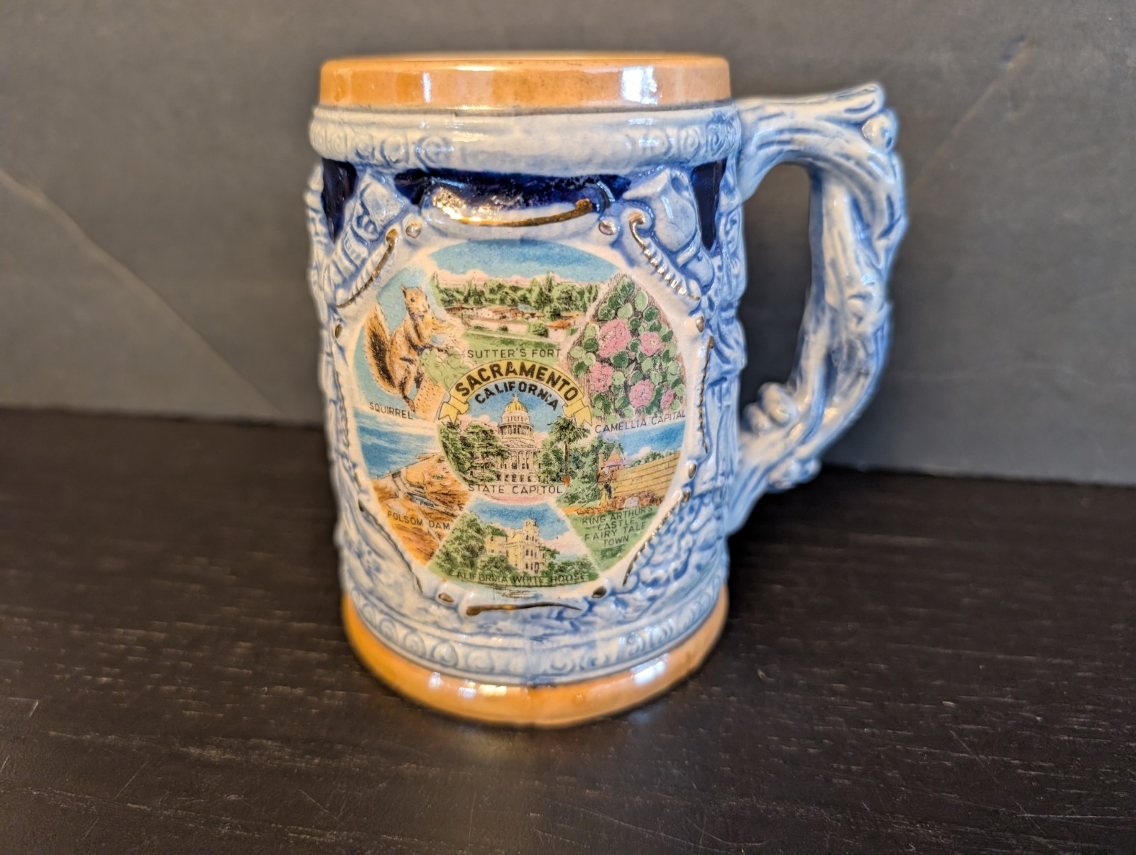 Vtg , Sacramento, Ca Souvenir Multicolor Ceramic 4.75&Quot; Stein Beer Mug Japan