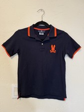 Psycho Bunny Boys M Navy Pima Cotton Polo Shirt With Orange And Pink Trim
