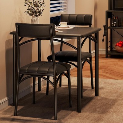 GarveeHome Dining Table Set for 2, Kitchen with 2 Chairs, Rustic Black