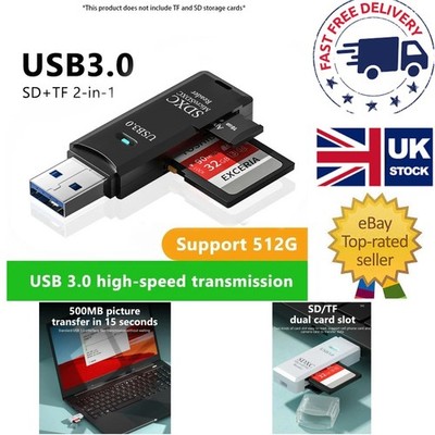 Kartenleser USB 3.0 - 2-in-1 SD TF Reader für Computerkamera - Unterstützung 512GB