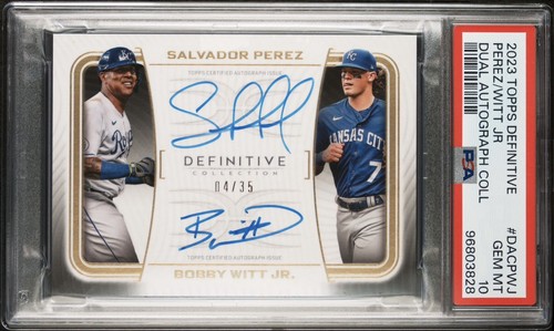 Bobby Witt Jr. , Salvador Perez #DAC-PWJ — 2023 Topps Definitive Dual Autograph Collection baseball card