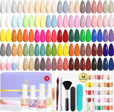 Lavender Violets 62 Pcs Dip Powder Nail Kit Starter, 48 Colors Acrylic Dipping