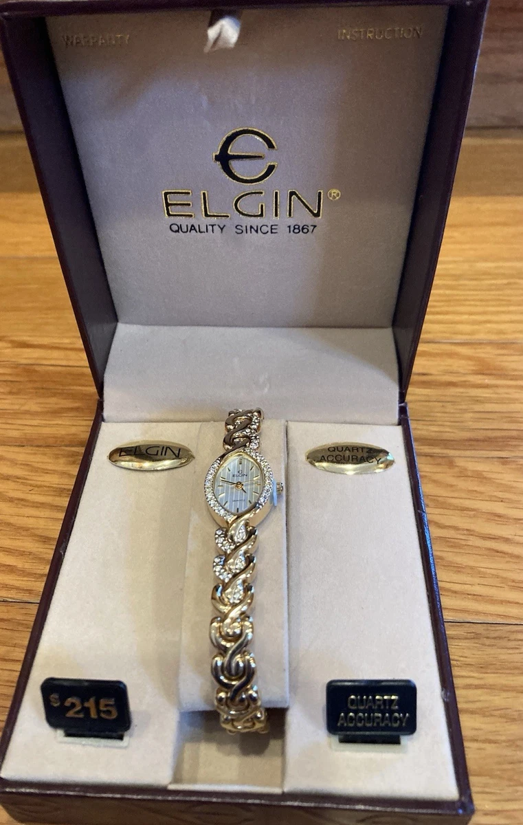 NWT ELGIN Vintage Gold Ladies Watch w Box Elgin Diamond Ladies Watch Gold Tone Rectangle EM846 Tank  main image 4