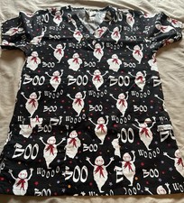 Women  s UA Scrubs Halloween Ghosts Print Scrub Top Size Small