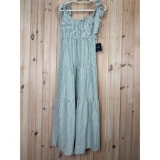 NWT Lulus Bembe Sage Striped Tie-Strap Tiered Maxi Dress Smocked Beachy Size XL