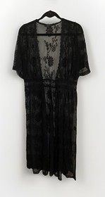 Sexy IRIS Black Lace Kimono Duster Short Sleeve Mid Calf Lady&rsquo;s Cover-up Size L