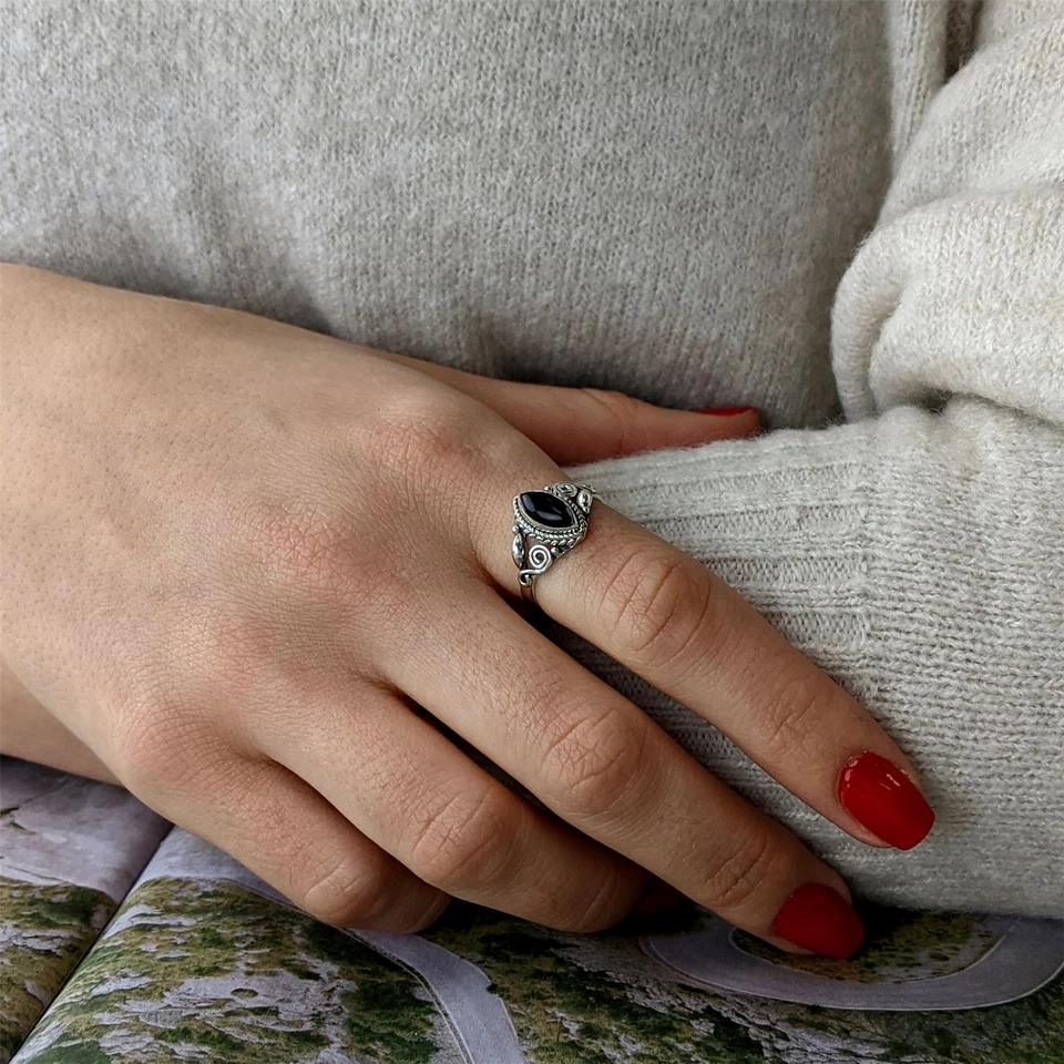 81stgeneration Anello Argento Sterling Boho Spirale Onice Pietra Preziosa - Immagine 3 di 4