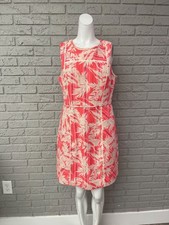 J.Crew Women Coral Tan Palm Print Jacquard Cut-Out Sleeveless Sheath Dress Size